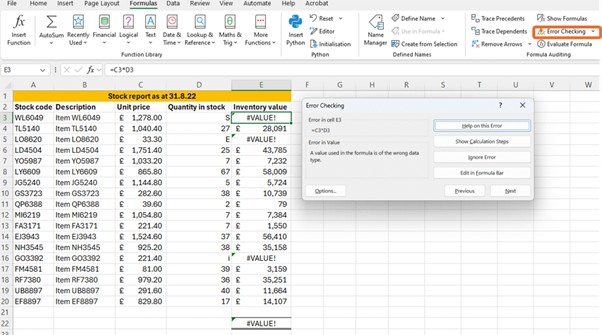 Check formulas in excel